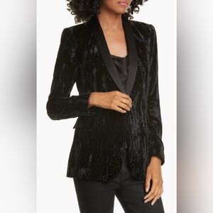 Alice + Olivia Macey Crushed Velvet Blazer in Black/Metallic Copper